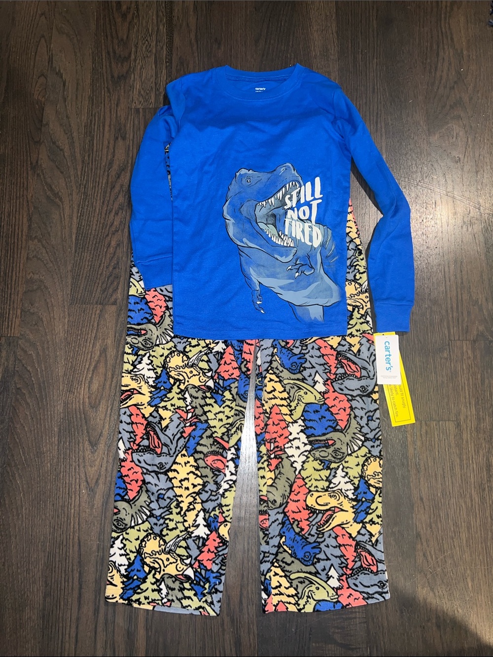 Carter's Royal Blue 'Still Not Tired' Dinosaur Pajama Set size 12